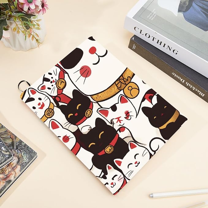 CRASPIRE Elastic Book Protector Lucky Cat Design Washable Reusable Large Nylon Elastic Book Cover Sleeve Stretch Notebook Wraps for Hardcover Paperback Bible Textbook Gifts