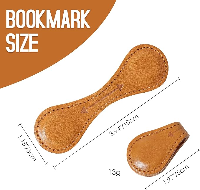 Magnetic Leather Bookmarks Book Marks for Reading Women Men Book Lovers Readers (Camel)