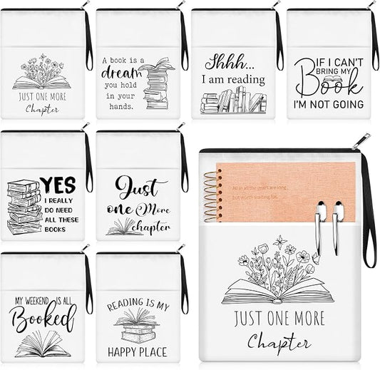 8 Pcs Book Club Gifts Book Pouch Sleeves Bulk with Zipper and Pocket Paperback Sleeve for Librarian Lovers Bookish Group Club Gifts, 11 x 8.7 Inch(Book)