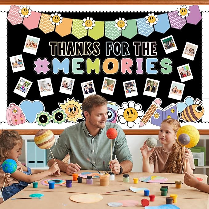 FYSUIMU 88Pcs Graduation Bulletin Board Decorations Set Memories Boho Daisy DIY Photo End of The Year Cutouts for Class of 2026 School Classroom Blackboard Chalkboard Wall Decor