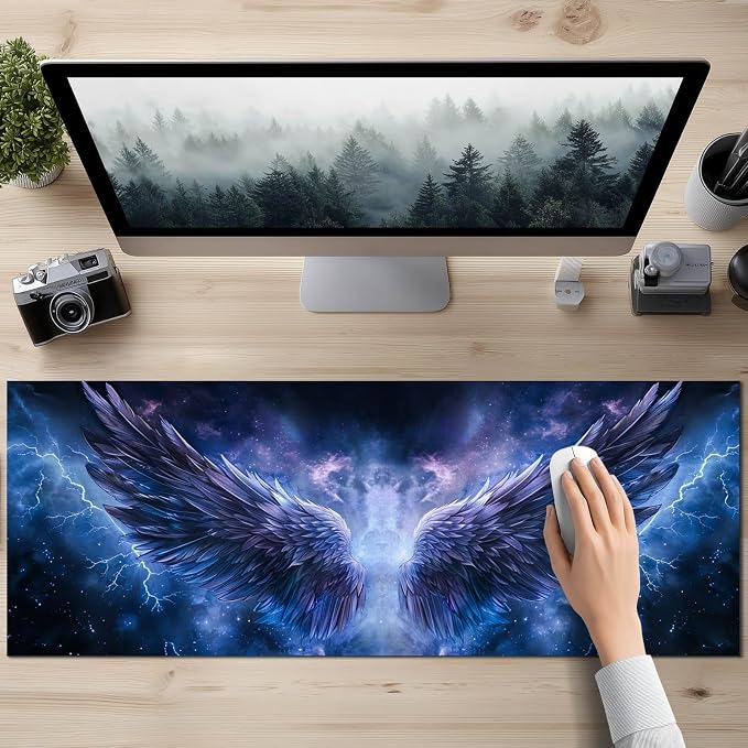HOMETITUTE Mouse Pad Blue Wing Lightning XL Large Desk Mat 31.5 x 11.8 Inch Extended Gaming Mousepad Keyboard Mat Computer Desk Pad Waterproof Non Slip Office Mouse Pads for Desktop Accessories