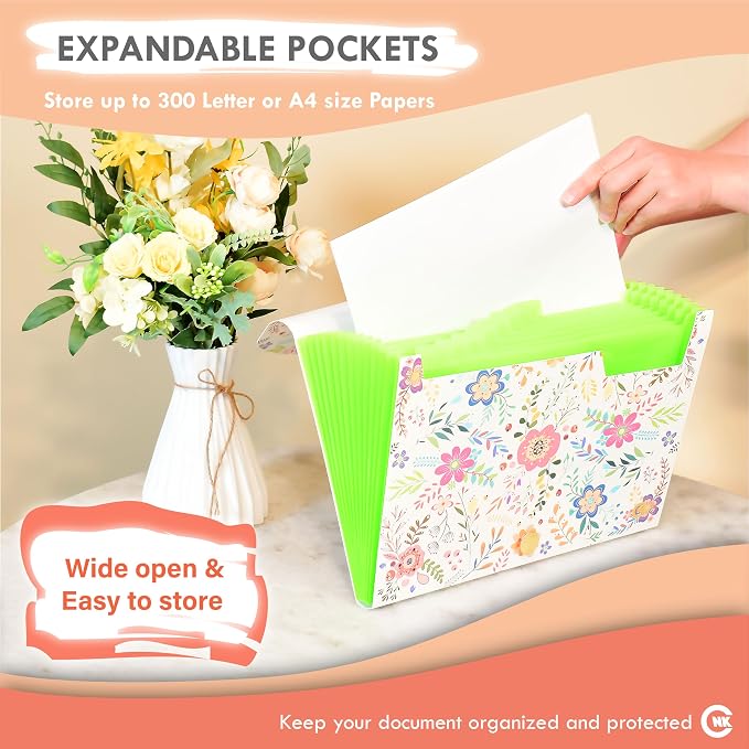 CNK File Folders Organizer with 13 Pockets Accordion Expanding Folder Documents Receipt Document Paper Pocket Filing Accordian Important Expandable Holder Files Alphabetical Labels Letter
