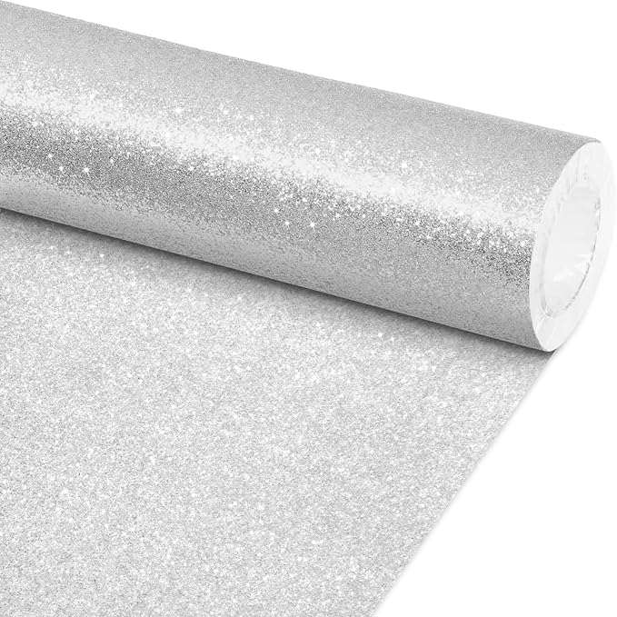 Glitter Bulletin Board Paper Roll Sparkle Wrapping Paper Bulletin Board Decor Glitter Poster Gift Wrapping DIY Art Crafts Wallpaper Background for Home Office Classroom Decor 17" x 20ft, Silver