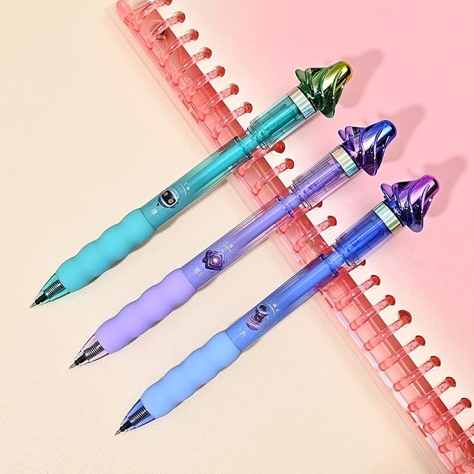 BAYTORY 3Pcs Retractable Black Gel Pen, Quick Dry Aesthetic Pens, 0.5mm Fine Point Rolling Ball Pen, Smooth Writing with Comfortable Grip, for Journaling Note Taking Supplies (Cyclone)