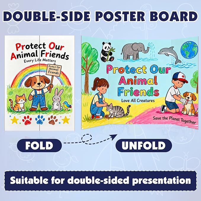 3 Pack Trifold Poster Board, 16in x 24in Corrugated Project Board, White Presentation Board, Trifold Display Board for School Project, Business Presentation, Science Fairs, Event Display