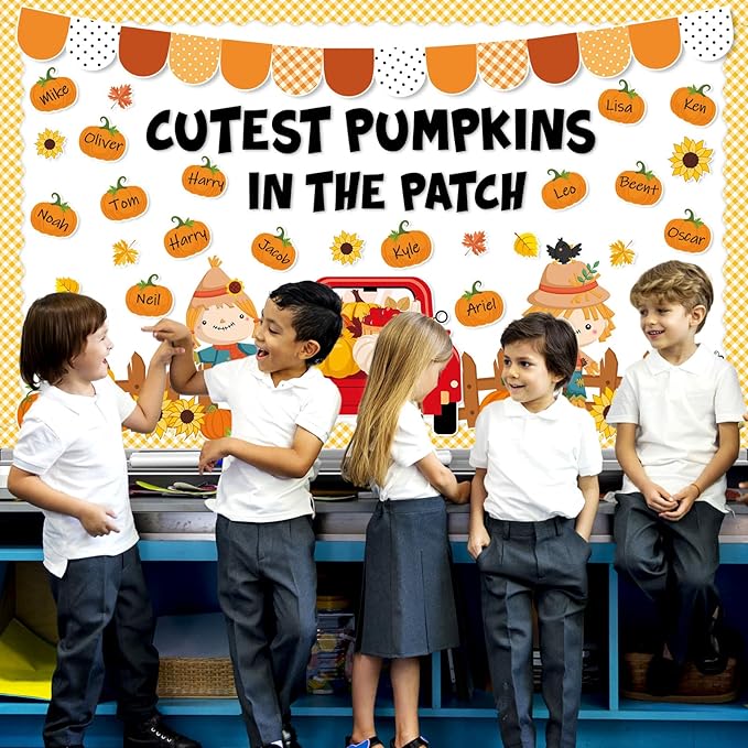 gisgfim Fall Thanksgiving Classroom Bulletin Board Decorations Set Autumn Cutest Pumpkins in The Patch Cutouts Fall Harvest Truck Maple Leaves Bulletin Board Decor for School Home Chalkboard Wall