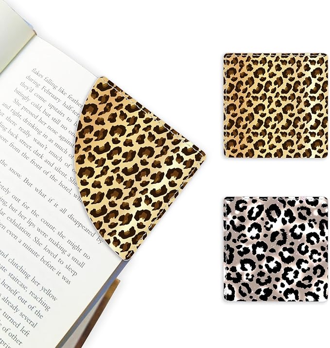 2 Pack Leopard Print Leather Book Corner Bookmark, Durable Handmade Reading Accessories - Gifts for Readers, Women, Men, Teachers, Students 2
