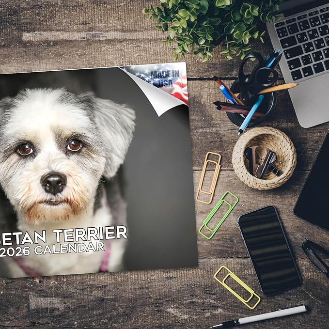 2025 2026 Tibetan Terrier Calendar - Dog Breed Monthly Wall Calendar - 12" x 18" Open - Thick No-Bleed Paper - Giftable - Academic Teacher's Planner Calendar Organizing & Planning