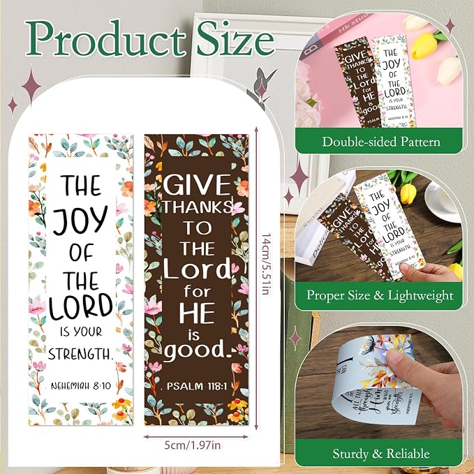 Bible Verse Bookmarks Gifts - 120 Pcs Christian Flower Bookmark Paper Scripture Religious Book Marks Page Clip Inspirational Gift for Women Men Church Book Lovers Reading Bookish Supplies
