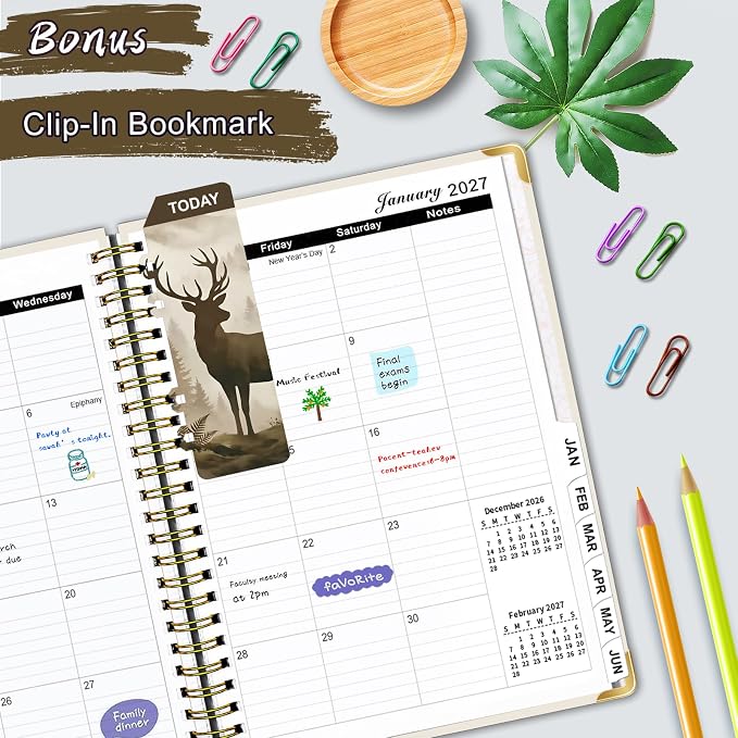 2026-2027 Planner, Weekly and Monthly Academic Planner, Jul 2026-Jun 2027, 6.3" X 8.5", Hardcover Planning Agenda Book with Bookmark, Perfect for Home, Office, Students & Busy Professionals, Elk