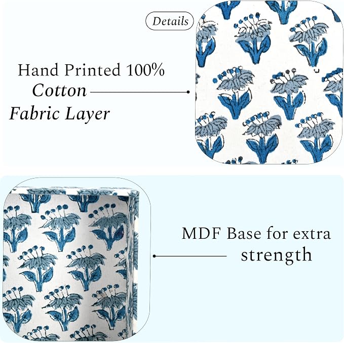 CPC Apatite Blue Block Print Cotton Desk Organizer Sticky Note Holder, 4'' X 4'' X 2'' Cute, Aesthetic, Decor Accessories, Workspace Organizers, Caddy Storage, Gift for Office, Professionals, Student