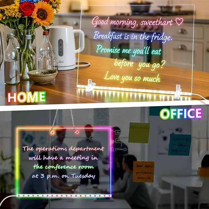 13" LED Note Board with Colors – 7 Color-Changing & 4 Modes LED Drawing Board for Kids Adults, Light Up Magic Boards, Acrylic Dry Erase Boards for Writing Drawing, Cool Art Gift for Teens Girls Boys