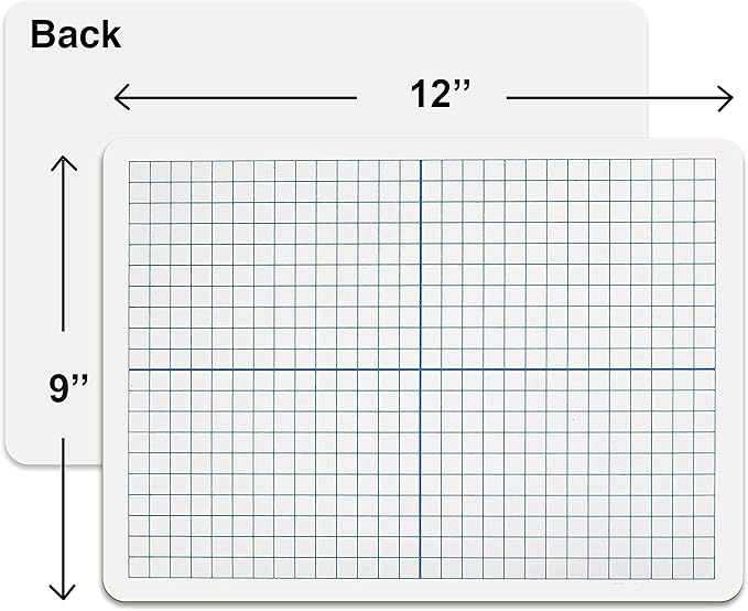 Scribbledo Dry Erase XY Axis Graph Lap Boards 9” X 12” for Student and Classroom Use Math White Board Double Sided White Board