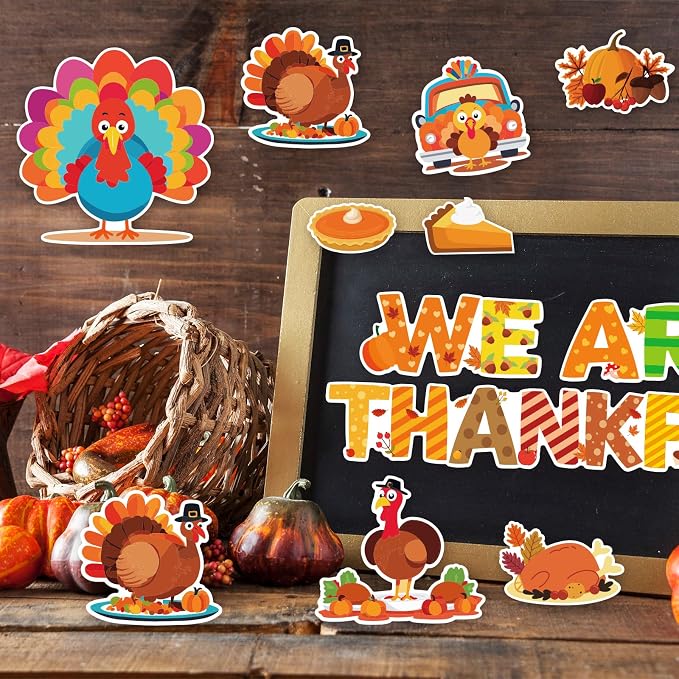 Fancy Land Thanksgiving Bulletin Board Decorations for Classroom Turkey Fall Pumpkin Cutouts Set for Autumn Harvest School Chalkboard Wall Door Decor 61Pcs