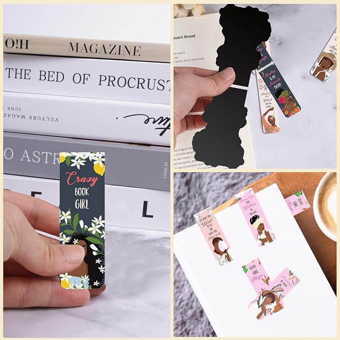 Black Girl Inspirational Bookmarks: 30 PCS Magnetic Floral Bookmark Clips, Empowering Quotes and Cute Book Marks for Reading, Thoughtful Gifts for Women Girls, Book Lovers Classroom Office Supplies