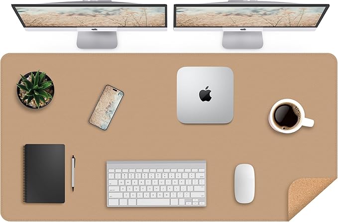 AFIING Cork Desk Mat 47" x 23.6", Dual-Sided Natural Cork & PU Leather Desk Pad, Non-Slip Waterproof Large Mouse Pad for Office, Home & Gaming (Dark Apricot)