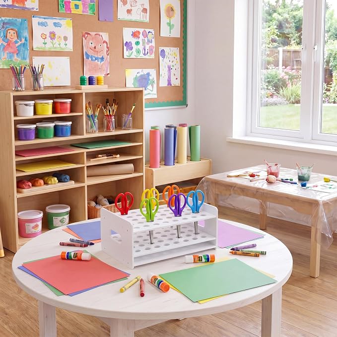 Unittype 40 Holes Scissor Holder White Plastic Scissor Storage Stand Rack Organizer 14 x 10 x 6 Inches Desktop Tool Stand for Classroom Pens Makeup Brushes Barbershop Home Office Craft Supplies