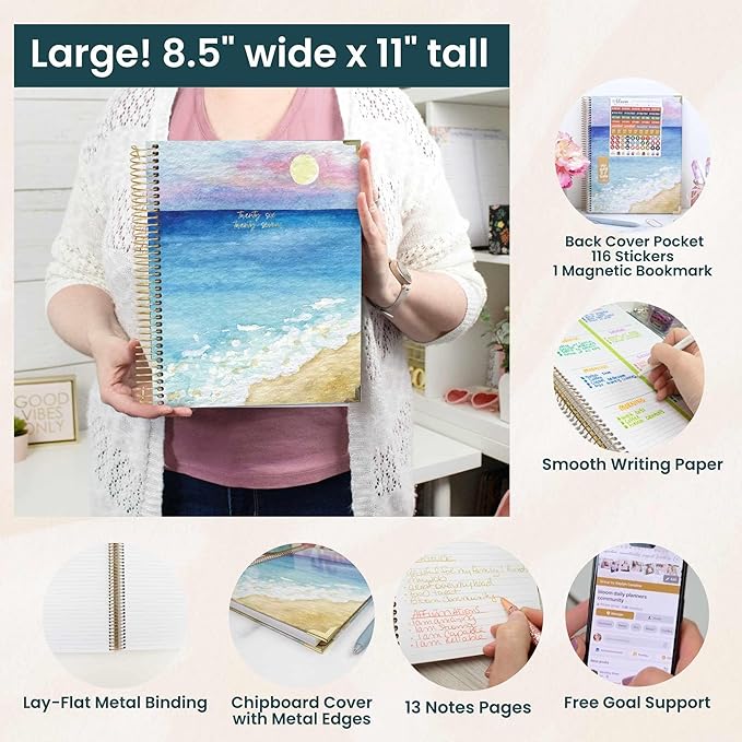 bloom daily planners HARDCOVER Planner 2026-2027 (8.5" x 11") Academic Year (July 2026 - July 2027) - 13 Months Task Goal Planner for Women - Monthly & Weekly Agenda Book - Coastal Calm