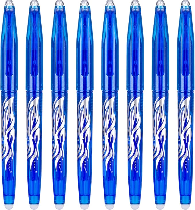 RIANCY Blue Erasable Gel Pens Fine Point Pen Erasable Gel Ink Pen 0.5mm, Rolling Ball Pens with Eraser,Blue Erasable Pens for Adults Kids Students School Office Stationary Supplies Gifts 8PCS