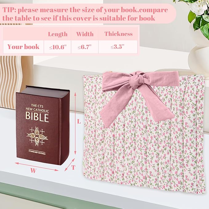 Bible Cover Case for Women,Large Bible Tote Bags for Women Organizer Quilted Bible Carrying Case(new) (Pink Flower)