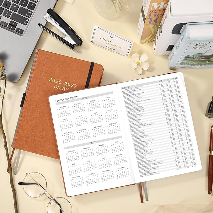 2026-2027 Diary - Daily Planner 2026-2027, July 2026 - June 2027 Appointment Book, 5.75" x 8.5", Hourly Planner with Tabs/Pen Loop/Bookmarks