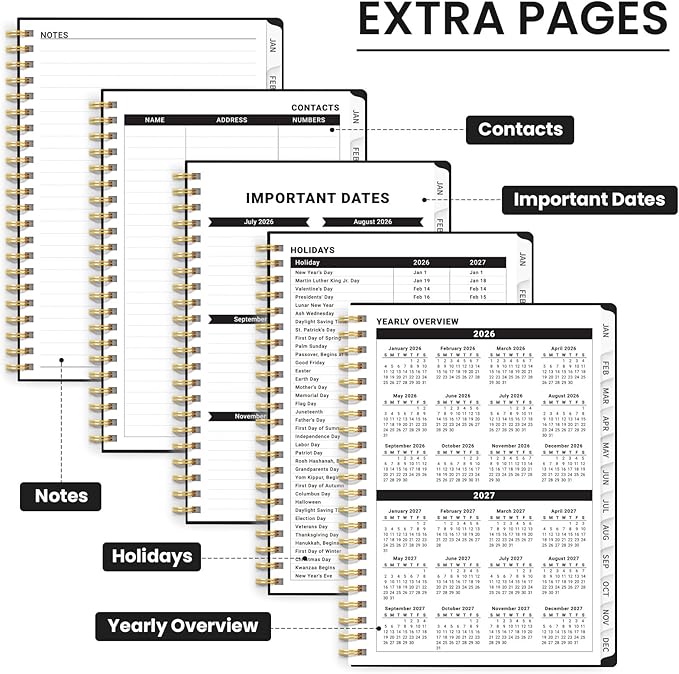 2026 Planner - Weekly and Monthly Planner, January 2026 to December 2026, Spiral Bound 2026 Calendar Planner Book, Inner Pocket, Perfect for Office Home School Supplies - A5 (6.3" x 8.5"), Black