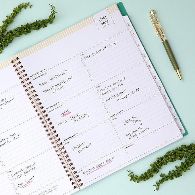 Blue Sky Day Designer 2026-2027 Weekly and Monthly Academic Year Planner Calendar, July 2026 - June 2027, 8.5" x 11", Flexible Cover, Laminated Tabs, Storage Pocket, Includes Stickers, Palms