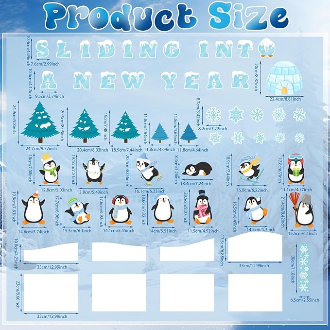 Winter Bulletin Board Set Snow Penguin Wonderland Classroom Decorations Winter Sliding Into A New Year Penguin Paper Cutouts for Holiday School Wall Decor