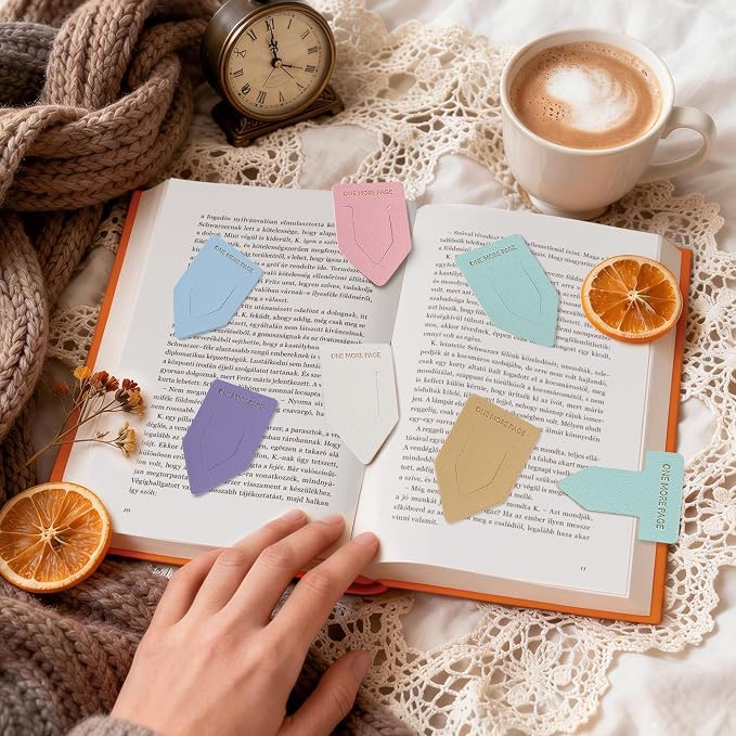 Leather Bookmark for Reading Women, ONE More Page Syndrome Bookmarks, Index Book Marks for Book Lovers, 6 Pcs Light Color Set