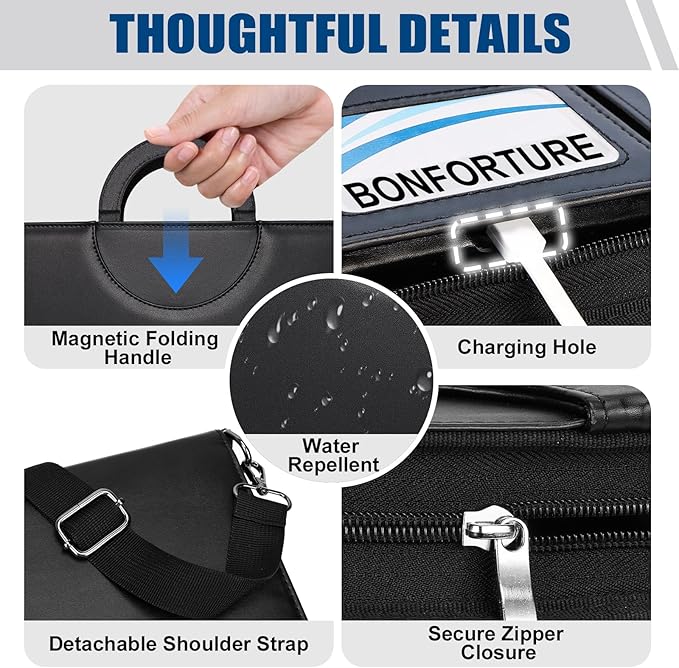 Padfolio, Portfolio Binder 3-Ring, Vegan Leather Portfolio for Students with Notepad Includes 5 Sheet Protectors for Documents Files, 1 Pen and 1 Detachable Shoulder Strap