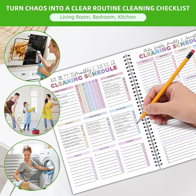ADHD Cleaning Planner for Adults – Undated Daily, Weekly & Monthly Cleaning Schedule & Checklist – Household Chores Organizer Notebook for Home（2 pack）