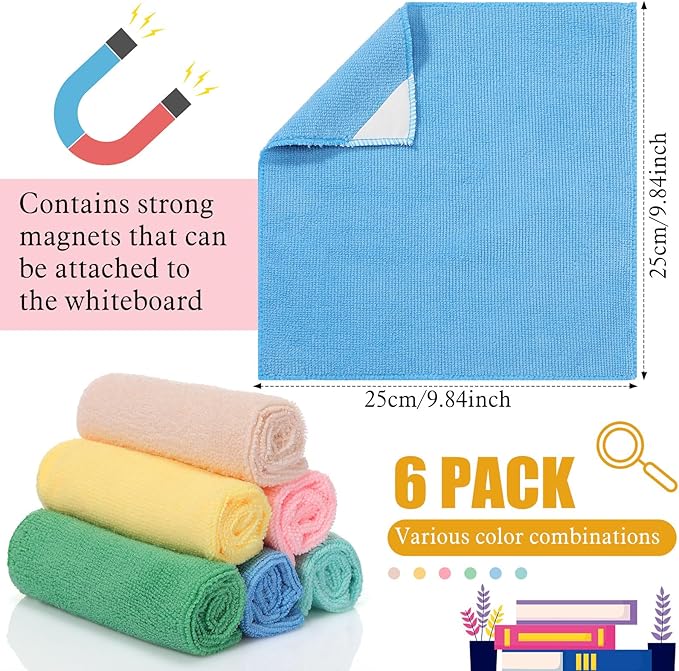 Fanfanwin 6 Pack Magnetic Microfiber Cleaning Cloth, Colorful Whiteboard Dry Erase, Magnetism Whiteboard Eraser for Blackboards Classroom Chalkboards Washable Home Office 10'' x 10''(Macaroon Color)