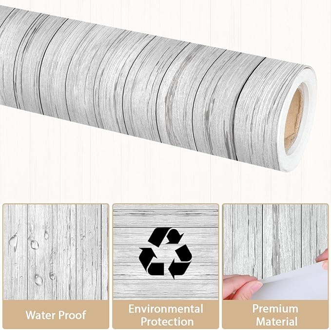 Qyeahkj Wood Grain Bulletin Board Paper Roll Rustic Bulletin Board Background Paper Gray Fade Resistant Classroom Decoration Poster Art Craft Home Wall Education Decor Supplies 17.7in x 20ft