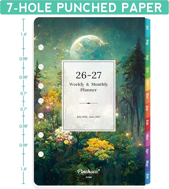 2026-2027 Planner Refills - Planner Refills 2026-2027, JUL 2026 - JUN 2027, 5-1/2" x 8-1/4", A5 Planner Inserts, 26-27 Planner Weekly and Monthly with 7-Hole Punched, Colorful Tabs - Dreaming Moon