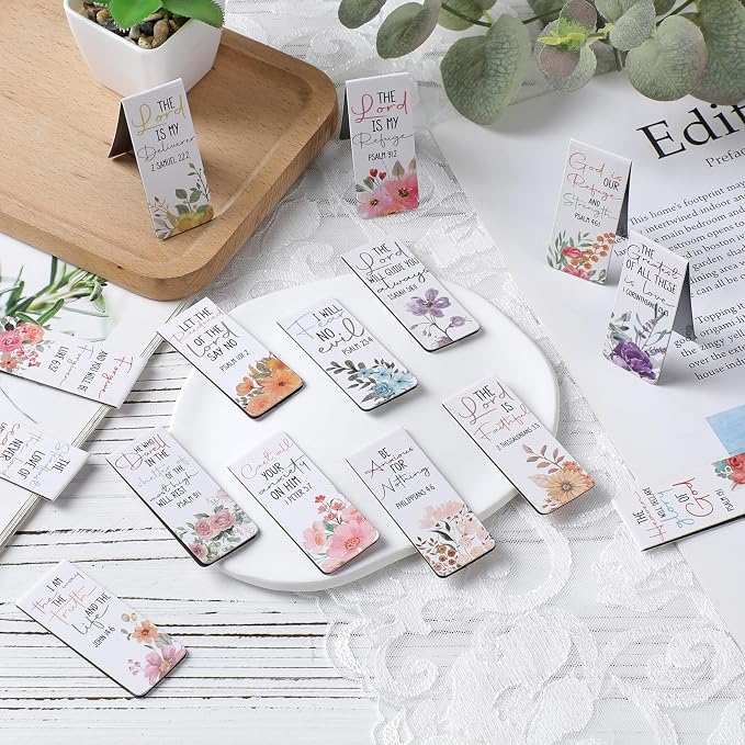 Bible Verse Magnetic Bookmarks - 30 PCs Christian Floral Book Marks for Reading Women Bulk Religious Inspirational Page Markers for Girls Kids Students School Scripture Church Faith Gifts