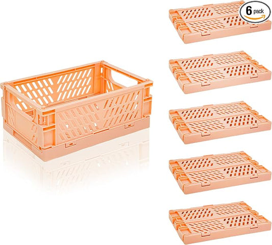 6 Pack Mini Foldable Small Plastic Baskets for Organizing and Storage，Collapsible Storage Crates,Mini Bins for Home Kitchen Bedroom Bathroom Office (Orange, Small 6x4x2.2)