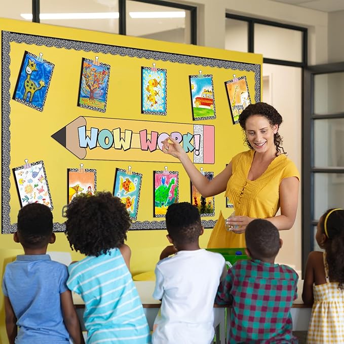 Mooliwe 139 Pcs Student Work Display Bulletin Board Composition Notebook Classroom Decoration Pencil Wow Work Cutouts with Clip Names Display Classroom Wall Decor for Teachers Back to School Supplies
