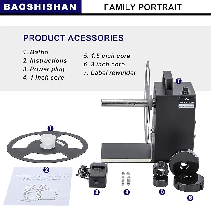 BAOSHISHAN Automatic Label Rewinder Rewinding Machine Label Width 120mm/4.7inch Core Holder 1/1.5/3 inch Roll Core Diameter 220mm/8.7inch 110V (A6)