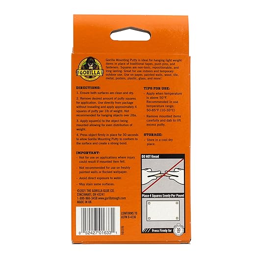 Gorilla Mounting Putty, Natural Tan Color, 168 Pre-Cut Squares (Pack of 2) - Non-Toxic Removable & Repositionable Wall Putty
