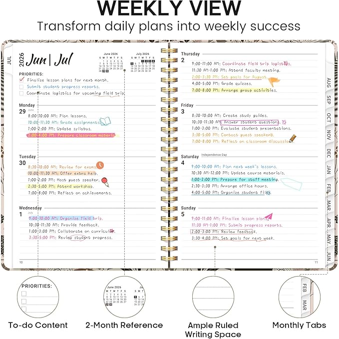 Academic Planner 2026-2027, Weekly and Monthly Calendar Book, July 2026 – June 2027, Hardcover Planner with Tabs, Perfect for Teachers, Students, Women & Men, A4 (8.5" x 11") - Owl