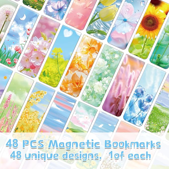 Sondeng 48Pack Magnetic Bookmarks for Reading Women Men Teacher Book Lovers Gifts, Bookmarks Bulk Personalized Bookmark Magnet Bookmark Clips Cute Pretty Funny Book Markers (Flower)