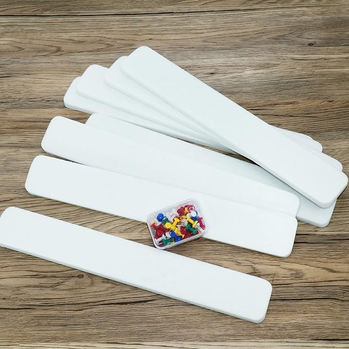 Felt Bulletin Board Bar Strip 0.5 Inch Thick Self-Adhesive Pin Board Bar 13 Inch in Length with 50 Pushpins, 8 White Bars