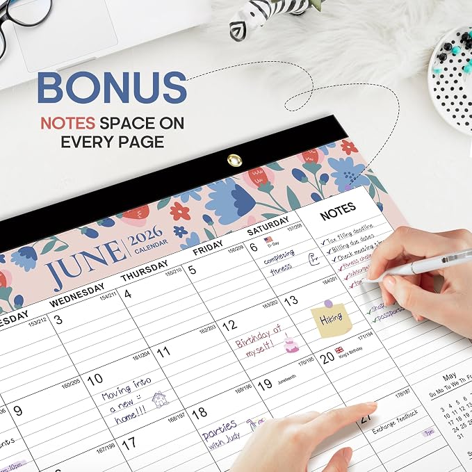 Desk Calendar 2026-2027, 21-Month Calendar Runs Unitl June 2027, Large 17" x 12" Monthly Desktop & Wall Calendar for Home & Office - Twilight Petals