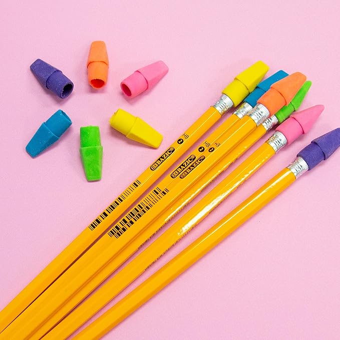 BAZIC Products Neon Eraser Top, Latex-Free Pencil Top Erasers with Arrowhead Caps, Non-Toxic Erasers for Kids, Students, Teachers, Classroom, Art, Homework & School Supplies, 20/Pack, 144-Pack