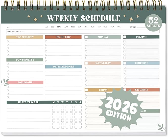 Weekly To Do List Notepad (8.5x11") – 52 Undated Weekly Planner Spiral Bound - Large Weekly Planner Desk Pad for Work, School & Home, Simple Productivity Organizer (Modern Boho)
