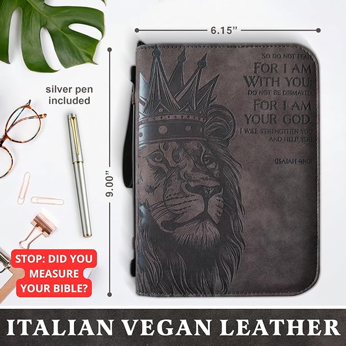Medium Bible Cover for Men - Fits Bibles UP to 9.00" x 6.15" x 1.75" [Please Measure First] - Compact Vegan Leather Bible Case with Pen | The PCG Store