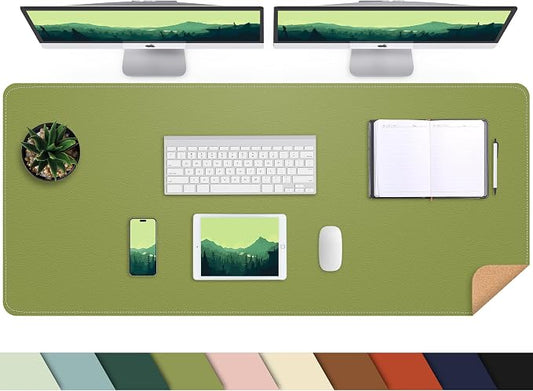AFIING Cork Desk Mat 47" x 23.6", Dual-Sided Natural Cork & PU Leather Desk Pad, Non-Slip Waterproof Large Mouse Pad for Office, Home & Gaming (Olive Green)