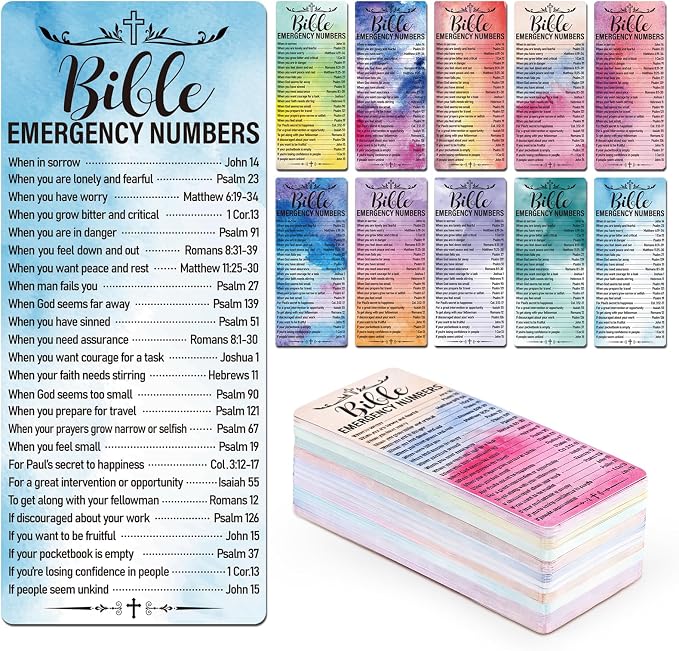 120 Pcs Colorful Bible Emergency Numbers Bookmark Christian Bookmarks Bible Verse Bookmarks for Church Welcome Gifts Sunday School Prayer Reading Rewards 2.3 x 5.3inch
