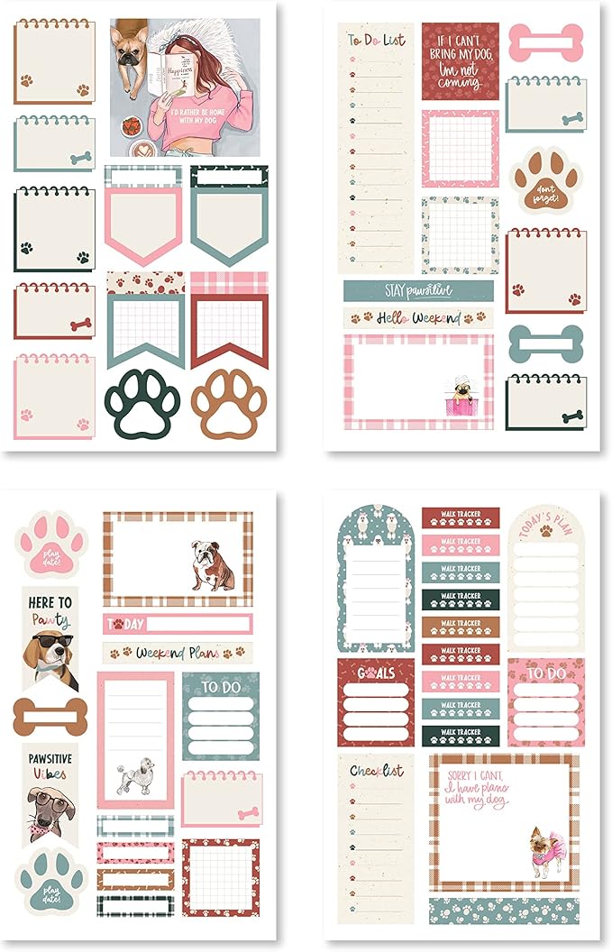 Rongrong Dog Planner Stickers Book for Planners, Calendars, Journals and Projects – Premium Quality Hand Drawn and Full of Canine Fun – Scrapbook Accessories – 24 Sheets