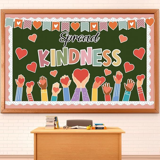 Valentine's Day Kindness Bulletin Board Decorations Spread Kindness Bulletin Board Set Inspirational Motivational Heart Cutouts for Back to School Classroom Wall Decor
